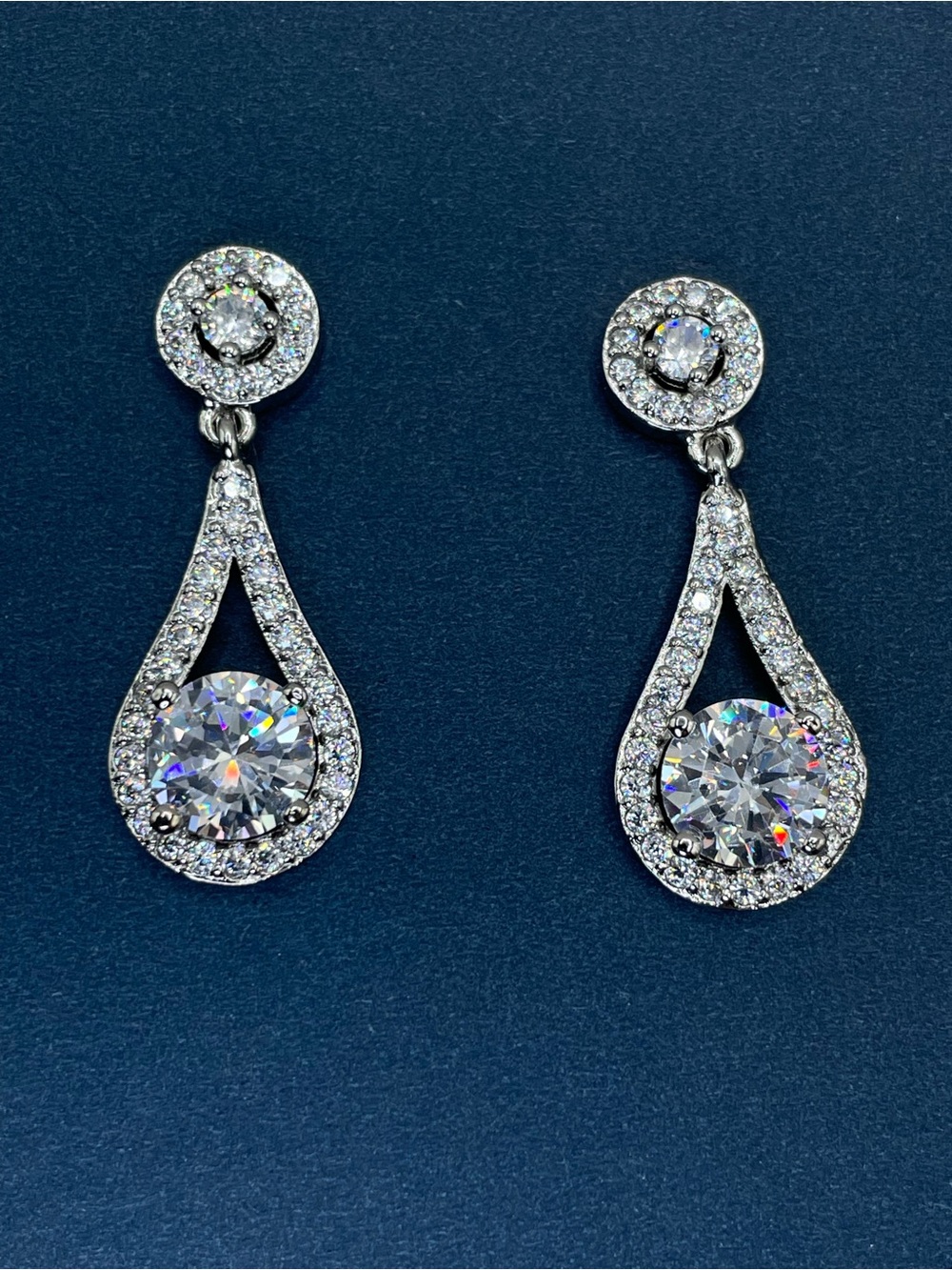 Swarovski Crystal Elements White Crystal Halo Teardrop Dangle Earrings Bridal